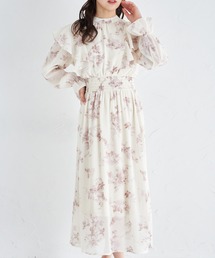 tocco closet | 後ろリボン付きラッフルフリルウエストシャーリングフラワープリントワンピース(ワンピース)