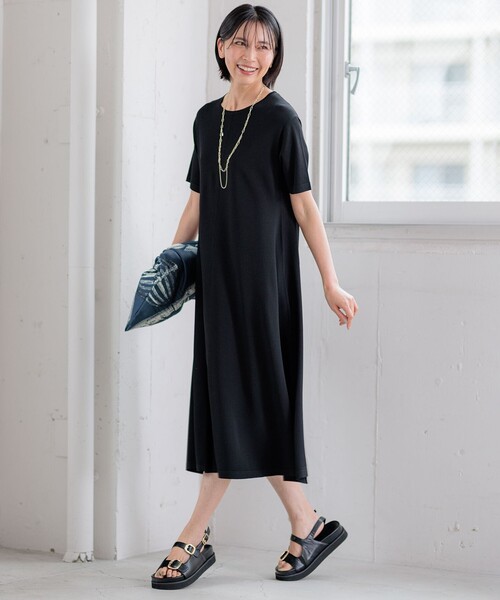23区 L(ニジュウサンクオオキイサイズ)の「【洗える】レーヨンポリエステルストレッチ フレア ワンピース(ワンピース・レディース・ネイビー系/ブラック系/カーキ系・44/46)」の13枚目の写真