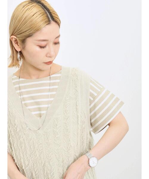 Samansa Mos2 blue(サマンサモスモスブルー)の「ボーダーTシャツ(Tシャツ/カットソー・レディース・グリーン/ブルー/サックスブルー/オフホワイト/ベージュ・F)」の3枚目の写真