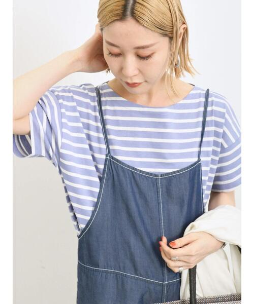Samansa Mos2 blue(サマンサモスモスブルー)の「ボーダーTシャツ(Tシャツ/カットソー・レディース・グリーン/ブルー/サックスブルー/オフホワイト/ベージュ・F)」の4枚目の写真