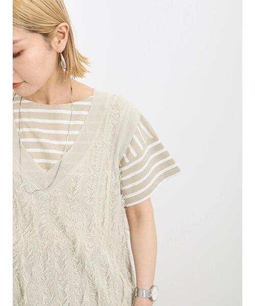 Samansa Mos2 blue(サマンサモスモスブルー)の「ボーダーTシャツ(Tシャツ/カットソー・レディース・グリーン/ブルー/サックスブルー/オフホワイト/ベージュ・F)」の12枚目の写真