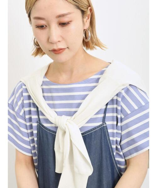 Samansa Mos2 blue(サマンサモスモスブルー)の「ボーダーTシャツ(Tシャツ/カットソー・レディース・グリーン/ブルー/サックスブルー/オフホワイト/ベージュ・F)」の18枚目の写真