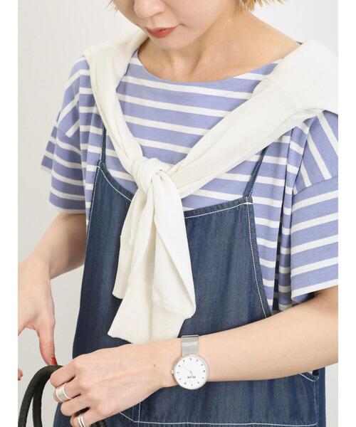 Samansa Mos2 blue(サマンサモスモスブルー)の「ボーダーTシャツ(Tシャツ/カットソー・レディース・グリーン/ブルー/サックスブルー/オフホワイト/ベージュ・F)」の19枚目の写真