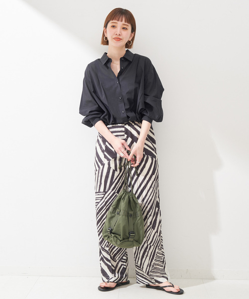 B.C STOCK(ベーセーストック)の「ドローコードショートシャツ(シャツ/ブラウス・レディース・ホワイト/ラベンダー/ブラック・FREE)」の4枚目の写真