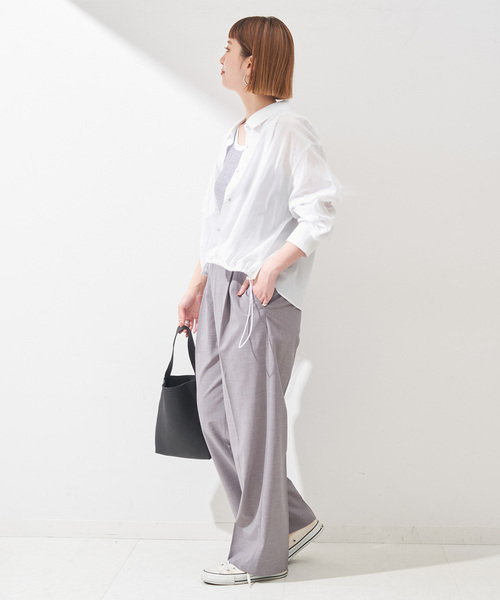 B.C STOCK(ベーセーストック)の「ドローコードショートシャツ(シャツ/ブラウス・レディース・ホワイト/ラベンダー/ブラック・FREE)」の15枚目の写真