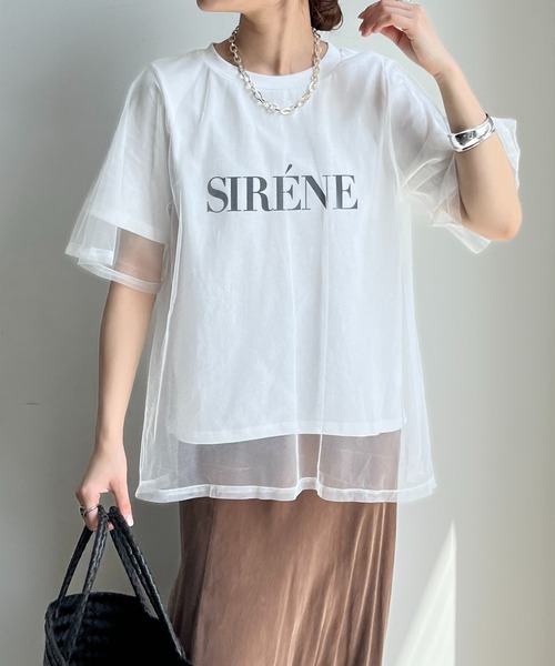 DouDou(ドゥドゥ)の「【WEB限定】チュールロゴTEE(Tシャツ/カットソー・レディース・オフホワイト/チャコールグレー・FREE)」の4枚目の写真