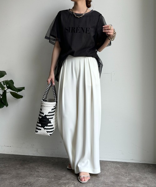 DouDou(ドゥドゥ)の「【WEB限定】チュールロゴTEE(Tシャツ/カットソー・レディース・オフホワイト/チャコールグレー・FREE)」の8枚目の写真