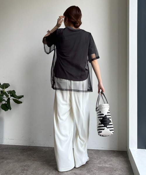 DouDou(ドゥドゥ)の「【WEB限定】チュールロゴTEE(Tシャツ/カットソー・レディース・オフホワイト/チャコールグレー・FREE)」の11枚目の写真