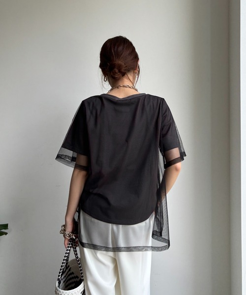 DouDou(ドゥドゥ)の「【WEB限定】チュールロゴTEE(Tシャツ/カットソー・レディース・オフホワイト/チャコールグレー・FREE)」の15枚目の写真