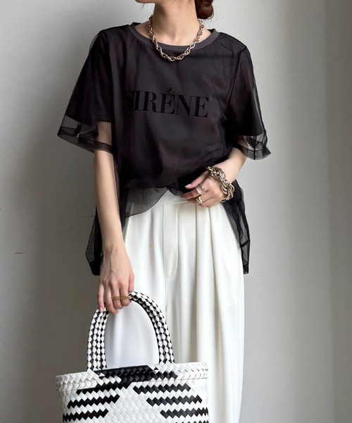 DouDou(ドゥドゥ)の「【WEB限定】チュールロゴTEE(Tシャツ/カットソー・レディース・オフホワイト/チャコールグレー・FREE)」の12枚目の写真