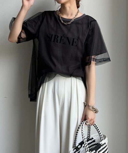 DouDou(ドゥドゥ)の「【WEB限定】チュールロゴTEE(Tシャツ/カットソー・レディース・オフホワイト/チャコールグレー・FREE)」の13枚目の写真