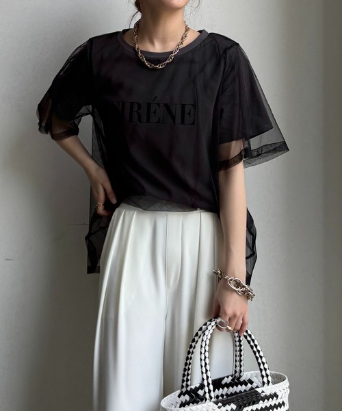 DouDou(ドゥドゥ)の「【WEB限定】チュールロゴTEE(Tシャツ/カットソー・レディース・オフホワイト/チャコールグレー・FREE)」の14枚目の写真