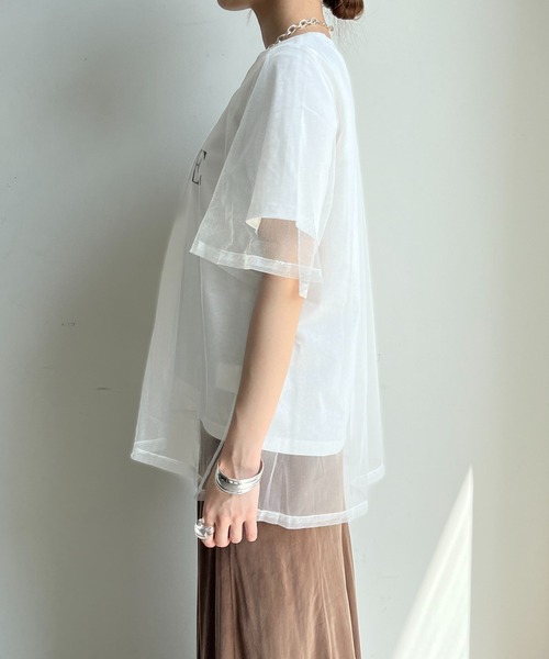 DouDou(ドゥドゥ)の「【WEB限定】チュールロゴTEE(Tシャツ/カットソー・レディース・オフホワイト/チャコールグレー・FREE)」の17枚目の写真