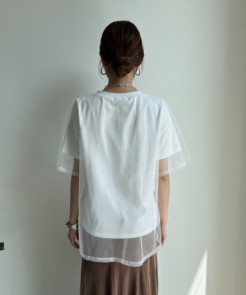 DouDou(ドゥドゥ)の「【WEB限定】チュールロゴTEE(Tシャツ/カットソー・レディース・オフホワイト/チャコールグレー・FREE)」の18枚目の写真