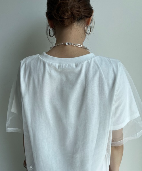 DouDou(ドゥドゥ)の「【WEB限定】チュールロゴTEE(Tシャツ/カットソー・レディース・オフホワイト/チャコールグレー・FREE)」の19枚目の写真