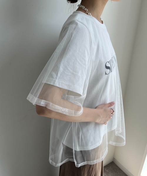 DouDou(ドゥドゥ)の「【WEB限定】チュールロゴTEE(Tシャツ/カットソー・レディース・オフホワイト/チャコールグレー・FREE)」の22枚目の写真