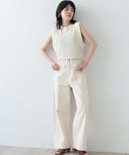 GALLEST(ギャレスト)の「◆アイレットフリンジニット(ニット/セーター・レディース・ブラック/ホワイト系/ベージュ・38)」の4枚目の写真