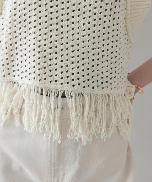 GALLEST(ギャレスト)の「◆アイレットフリンジニット(ニット/セーター・レディース・ブラック/ホワイト系/ベージュ・38)」の7枚目の写真