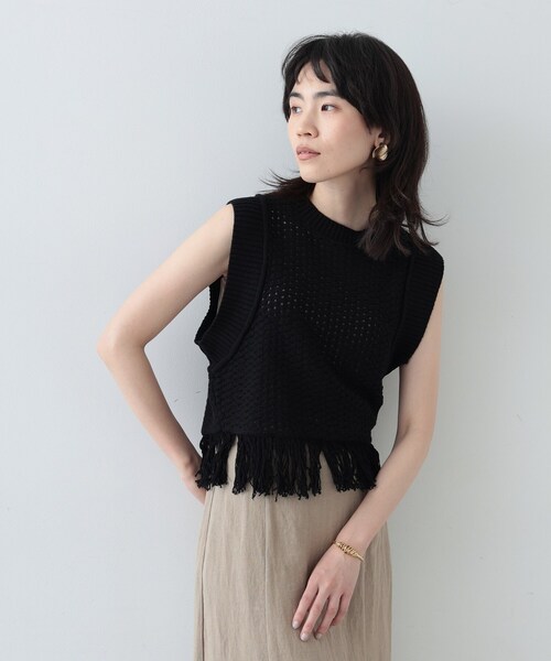 GALLEST(ギャレスト)の「◆アイレットフリンジニット(ニット/セーター・レディース・ブラック/ホワイト系/ベージュ・38)」の19枚目の写真