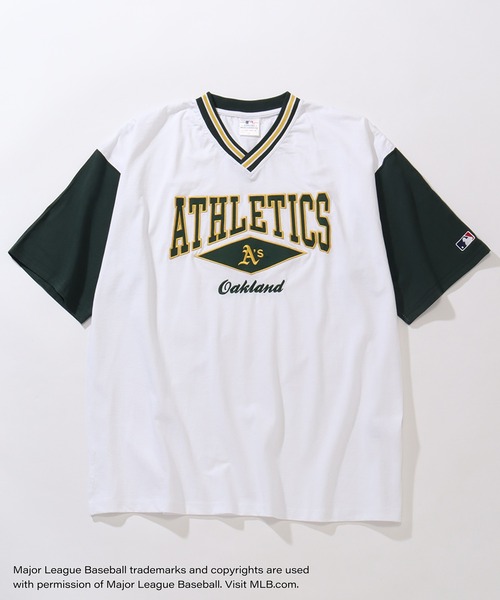 MLB(メジャーリーグベースボール)の「【MLB/メジャーリーグベースボール】リブライン オーバーサイズ Vネック半袖Tシャツ(Tシャツ/カットソー・メンズ・ホワイト/ワインレッド/ブルー/ブラック/アッシュグレー・LL/M/L)」の3枚目の写真
