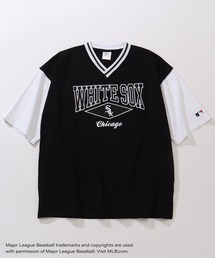 【MLB/メジャーリーグベースボール】リブライン オーバーサイズ Vネック半袖Tシャツ
