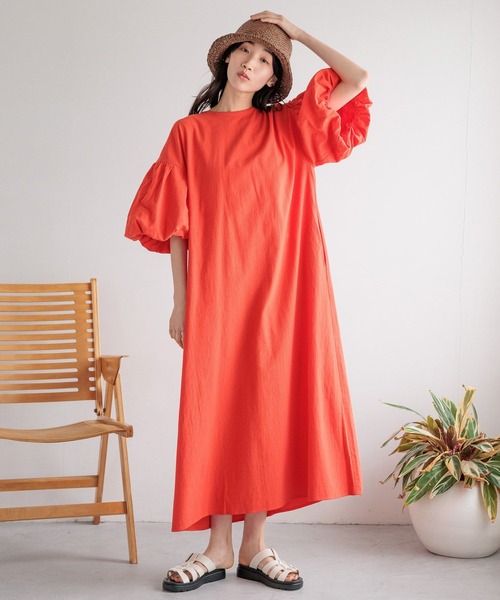 LOWRYS FARM（ローリーズファーム）の「ソデバルーンリボンワンピース103837（ワンピース・レディース・オレンジ/ブルー/アイボリー/ブラック・FREE）」の12枚目の写真