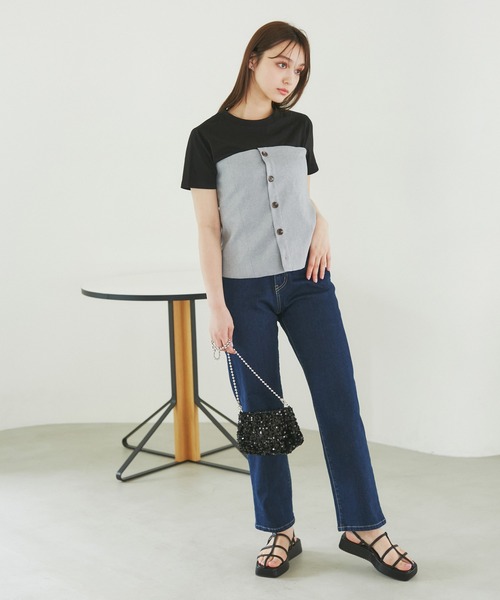 ROPE' PICNIC(ロペピクニック)の「異素材ドッキングレイヤードトップス(Tシャツ/カットソー・レディース・ブラック/グレー/ベージュ/スミクロ・38)」の6枚目の写真