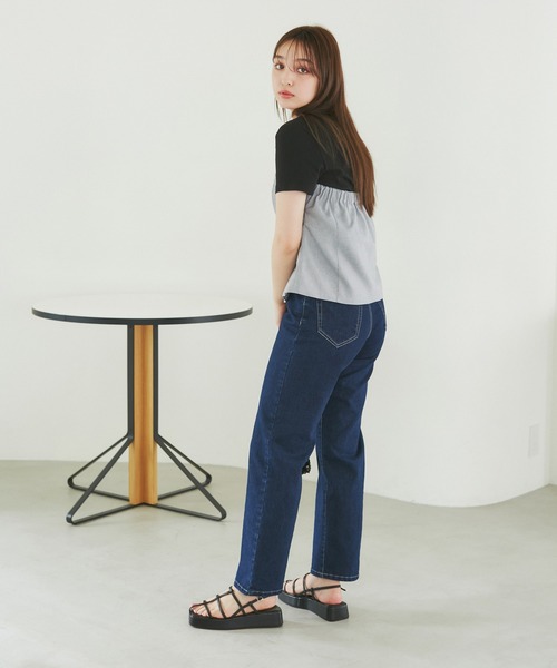 ROPE' PICNIC(ロペピクニック)の「異素材ドッキングレイヤードトップス(Tシャツ/カットソー・レディース・ブラック/グレー/ベージュ/スミクロ・38)」の7枚目の写真