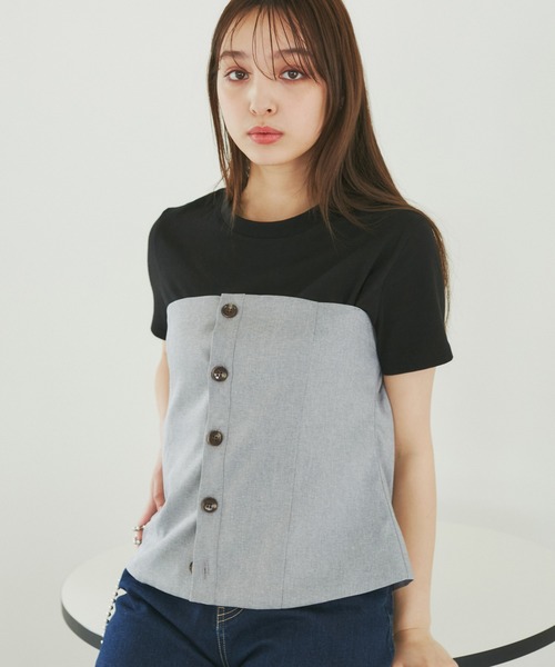 ROPE' PICNIC(ロペピクニック)の「異素材ドッキングレイヤードトップス(Tシャツ/カットソー・レディース・ブラック/グレー/ベージュ/スミクロ・38)」の8枚目の写真