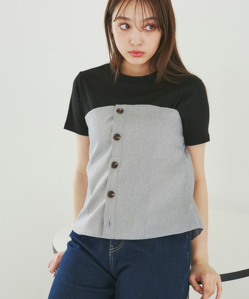 ROPE' PICNIC(ロペピクニック)の「異素材ドッキングレイヤードトップス(Tシャツ/カットソー・レディース・ブラック/グレー/ベージュ/スミクロ・38)」の9枚目の写真