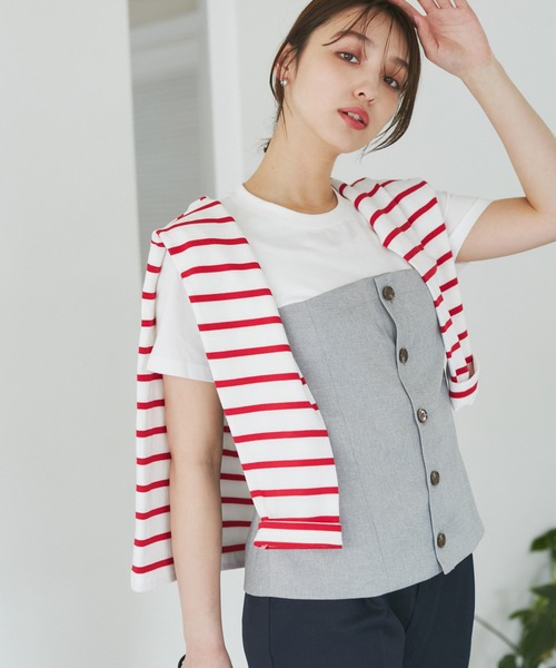 ROPE' PICNIC(ロペピクニック)の「異素材ドッキングレイヤードトップス(Tシャツ/カットソー・レディース・ブラック/グレー/ベージュ/スミクロ・38)」の12枚目の写真