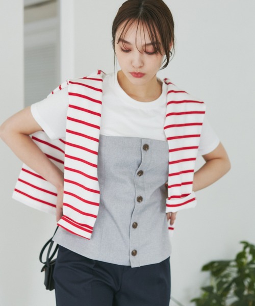 ROPE' PICNIC(ロペピクニック)の「異素材ドッキングレイヤードトップス(Tシャツ/カットソー・レディース・ブラック/グレー/ベージュ/スミクロ・38)」の13枚目の写真