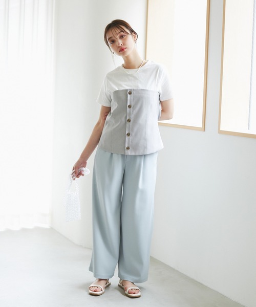 ROPE' PICNIC(ロペピクニック)の「異素材ドッキングレイヤードトップス(Tシャツ/カットソー・レディース・ブラック/グレー/ベージュ/スミクロ・38)」の14枚目の写真