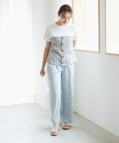 ROPE' PICNIC(ロペピクニック)の「異素材ドッキングレイヤードトップス(Tシャツ/カットソー・レディース・ブラック/グレー/ベージュ/スミクロ・38)」の15枚目の写真