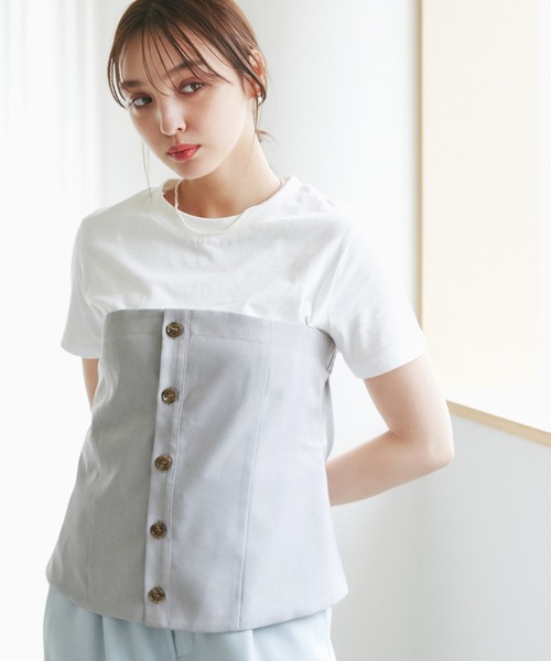 ROPE' PICNIC(ロペピクニック)の「異素材ドッキングレイヤードトップス(Tシャツ/カットソー・レディース・ブラック/グレー/ベージュ/スミクロ・38)」の17枚目の写真