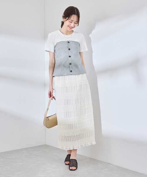 セール】異素材ドッキングレイヤードトップス（Tシャツ/カットソー