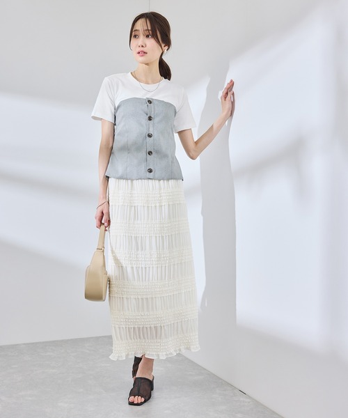 セール】異素材ドッキングレイヤードトップス（Tシャツ/カットソー