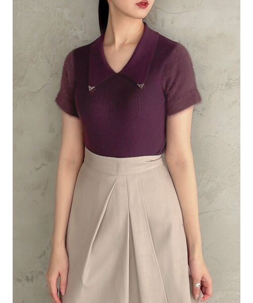 dazzlin(ダズリン)の「エコファースリーブカラーニットトップス(ニット/セーター・レディース・グレー/アイボリー/パープル・FREE)」の1枚目の写真