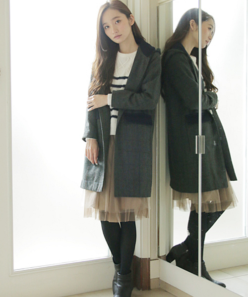 SEVENDAYS=SUNDAY（セブンデイズサンデイ）の「ＨＡＲＲＩＳＴＷＥＥＤ　切替ダッフルコート（ピーコート・レディース・杢グレー/カーキ/ネイビー・LARGE/MEDIUM）」の2枚目の写真