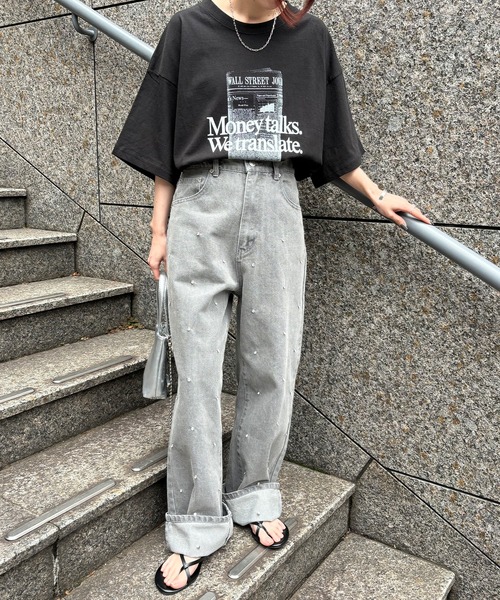 ISOOK（アイスー）の「【ISOOK / アイスー】オーバーサイズプリントTシャツ / ビッグサイズ ロゴT オーバーT スリットT 半袖 ZOZOTOWN限定（Tシャツ/カットソー・レディース・ブラック/ホワイト・FREE）」の19枚目の写真