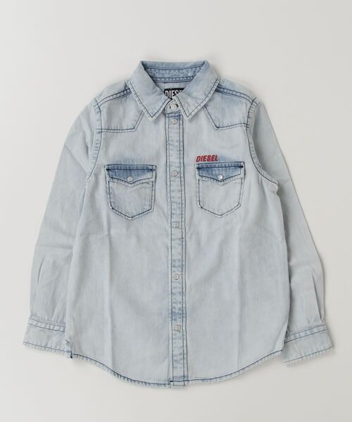 DIESEL KIDS（ディーゼルキッズ）の「DIESEL（ディーゼル）Kids & Junior ワンポイントブランドロゴシャツ（シャツ/ブラウス・キッズ・ブルー・8Y/4Y/6Y/10Y/12Y/14Y/16Y）」の4枚目の写真
