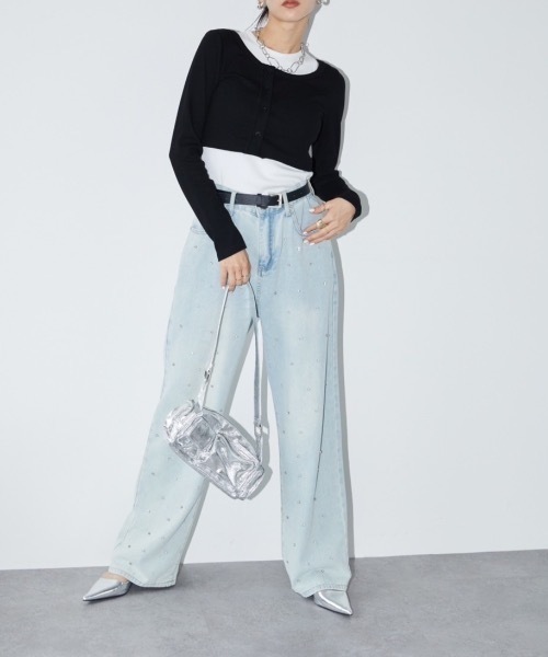 DRWCYS（ドロシーズ）の「カットリブボタンセットアップ（カーディガン/ボレロ・レディース・グレー/ブラック・FREE）」の7枚目の写真