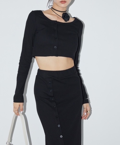 DRWCYS（ドロシーズ）の「カットリブボタンセットアップ（カーディガン/ボレロ・レディース・グレー/ブラック・FREE）」の6枚目の写真