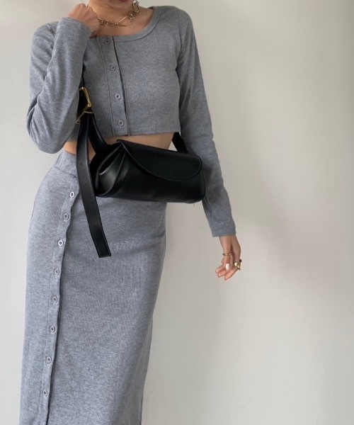DRWCYS（ドロシーズ）の「カットリブボタンセットアップ（カーディガン/ボレロ・レディース・グレー/ブラック・FREE）」の14枚目の写真