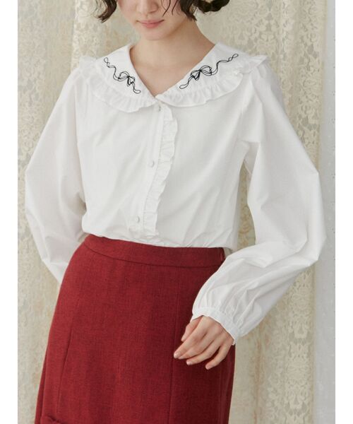 merry jenny（メリージェニー）の「ribbon frillブラウス（シャツ/ブラウス・レディース・オフホワイト/グレー/ボルドー・FREE）」の2枚目の写真