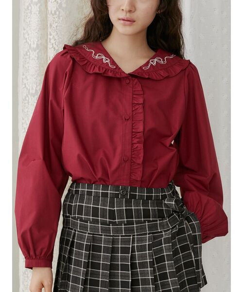 merry jenny（メリージェニー）の「ribbon frillブラウス（シャツ/ブラウス・レディース・オフホワイト/グレー/ボルドー・FREE）」の3枚目の写真