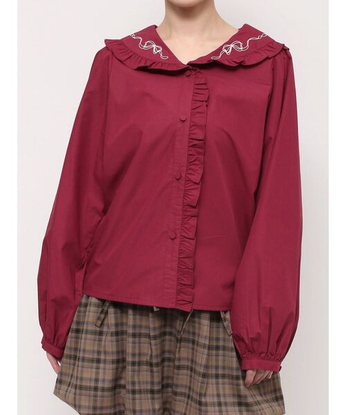 merry jenny（メリージェニー）の「ribbon frillブラウス（シャツ/ブラウス・レディース・オフホワイト/グレー/ボルドー・FREE）」の4枚目の写真