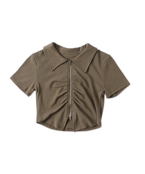 dispark（ディスパーク）の「DISPARK/フロントギャザーWジップT（Tシャツ/カットソー・レディース・カーキ/ブラック/オフホワイト・FREE）」の4枚目の写真