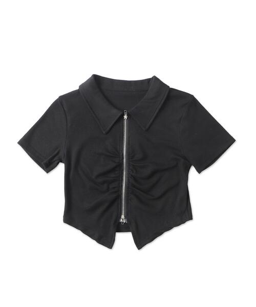 dispark（ディスパーク）の「DISPARK/フロントギャザーWジップT（Tシャツ/カットソー・レディース・カーキ/ブラック/オフホワイト・FREE）」の5枚目の写真