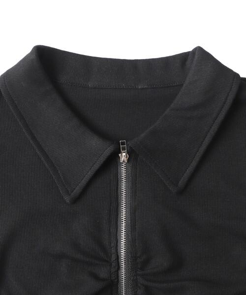 dispark（ディスパーク）の「DISPARK/フロントギャザーWジップT（Tシャツ/カットソー・レディース・カーキ/ブラック/オフホワイト・FREE）」の7枚目の写真